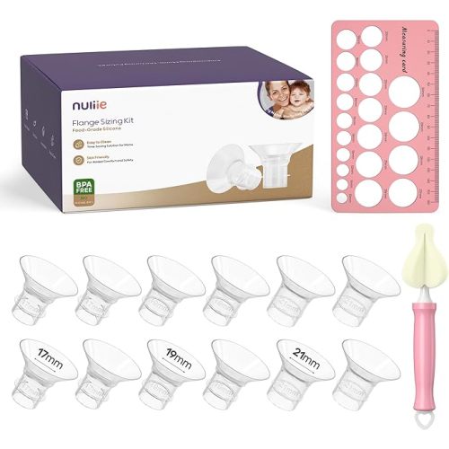 Nuliie 12PCS Flange Sizing Kit 17/19/21mm for 24mm Flange/Shield of Most Pumps, Silicone Flanges Insert for Momcozy/Spectra Electric Breast Pumps, Pumping Essential Kit for Moms