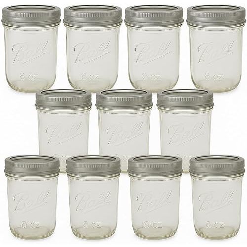 Ball - 8 oz Regular Mouth Glass Mason Jars | 11 Pack Jars with Airtight Lids | Large Glass Jar for Food Storage with Lids | Ideal for Canning, Fermentation, Pickling, Kombucha Brewing | Set of 11