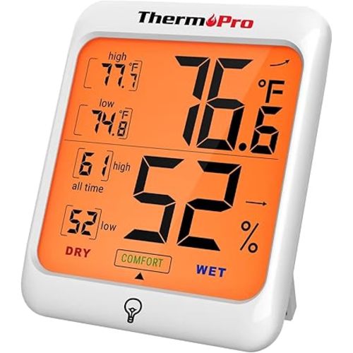 ThermoPro TP53 Digital Hygrometer Indoor Thermometer for Home, Temperature Humidity Sensor with Comfort Indicator & Max Min Records, Backlight Display Room Thermometer Humidity Meter, LCD