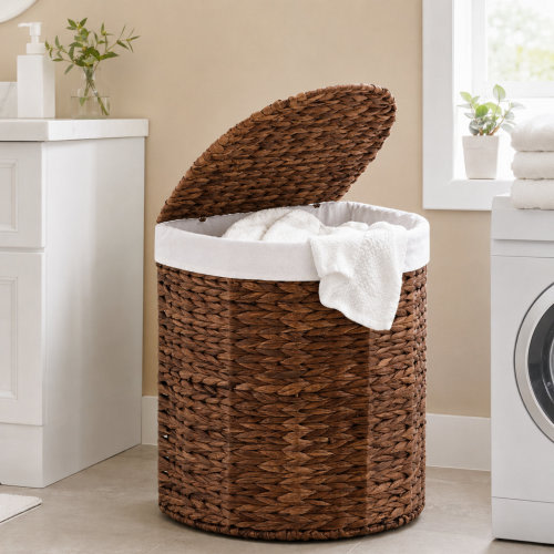 Bungalow Rose Half Round Laundry Hamper W/ Lid & Handles, Half Moon Laundry Basket, W/2 Removable Liner | Wayfair