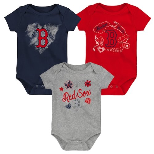 Boston Red Sox Girls Newborn & Infant 3-Pack Batter Up Bodysuit Set - Navy/Red/Heathered Gray