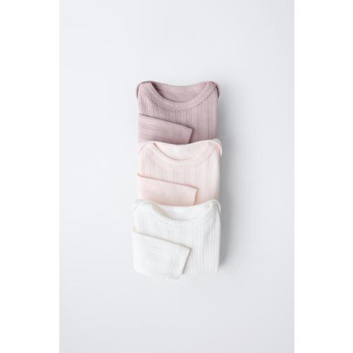 6 MONTHS-3 YEARS/ THREE-PACK OF LONG SLEEVE BODYSUITS - Pink | ZARA United States