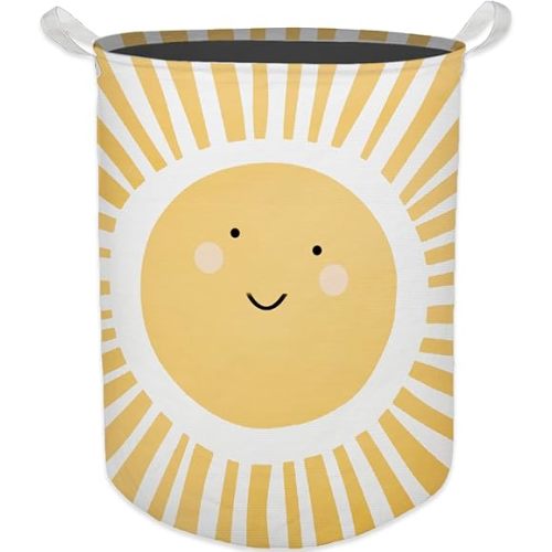 Cute Sunshine Laundry Basket, Boho Sunshine Nursery Waterproof Collapsible Laundry Hamper Dirty Clothes Storage Toy Bin Organizer for Toddler Baby Kids Room Bedroom Bathroom College Dorm