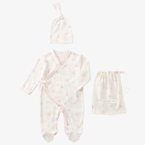 Pink Swan Print Organic Cotton Pointelle Layette 2 Pc Gift Set