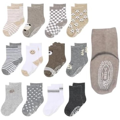 The Peanutshell Soothing Neutrals Grip Socks 12pk, Cotton Baby Socks