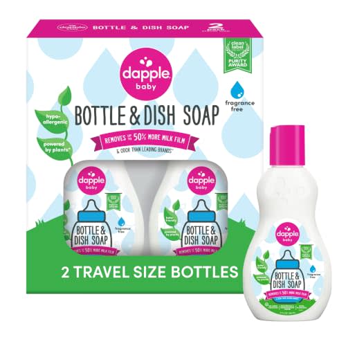Dapple Baby Fragrance-Free Baby Bottle & Dish Soap - (2 Pack) 3 fl oz - Plant-Powered Cleaner for Bottles, Pump Parts, and Sippy Cups - Travel Size