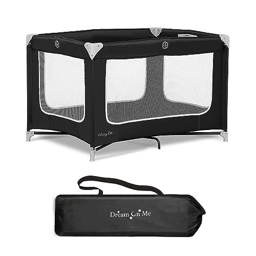 Dream On Me Zoom Portable Playard in Black, Lightweight, Packable and Easy Setup Baby Playard, Breathable Mesh Sides and Soft Fabric - Comes with a Removable Padded Mat