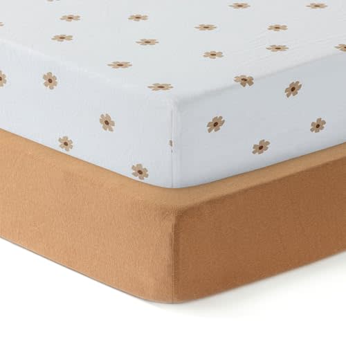Dreamology Pack n Play Sheets, Mini Crib Mattress Sheets Boys, Girls, Pack and Play Sheets, 2 Pack, 100% Cotton Crib Sheet, Pack n Play Sheets, 24x38 Mini Crib Sheets | Brown, Flowers