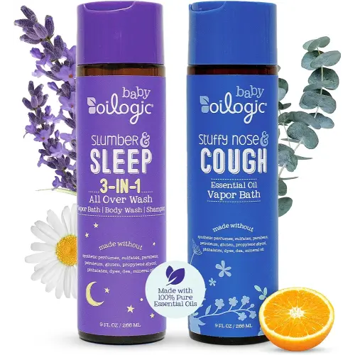 Oilogic Bath Baby Essentials (Slumber & Sleep, Stuffy Nose & Cough) - Gentle Baby All-Over Wash with Essential Oils to Soothe, Calm & Comfort - Pediatrician-Tested & Safe for Babies & Toddlers