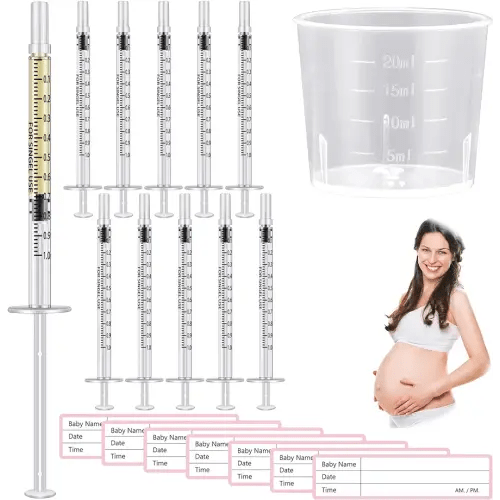Trelaco Colostrum Collector Kit Include Sterile Sealed Breast Milk Syringes with Caps No Needle Colostrum Syringes Stickers 1 Measuring Cup Harvesting Collection for Breastmilk(50 Sets,1 ml)
