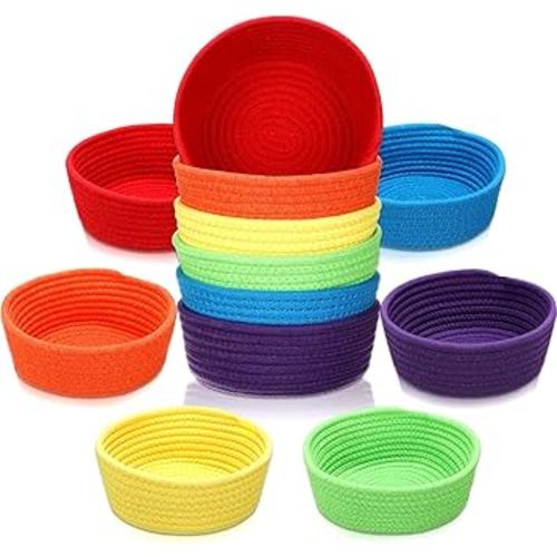 Maxcheck 12 Pcs Basket Set Rainbow Storage Basket Set for Kids Woven Colored Storage Baskets for Organizing Toy Small Items Playroom Classroom Nursery Decor, 8 x 3 Inches