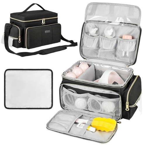 Breast Pump Bag Compatible with Spectra S1 and S2, Insulated Compartment, Waterproof Mat, for Pumping Essentials, Black