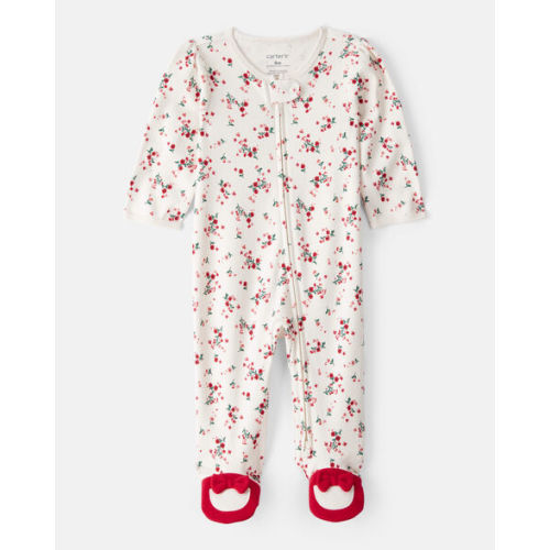 Baby Girl Bow Floral Print 100% Cotton Sleep & Play Pajamas - White/Red - Carter's | Carter's