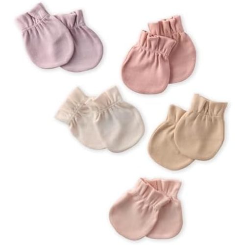 Morgan 5-Pack Mitts 100% Organic Cotton No Scratch Mittens for Newborn Baby Boys & Girls, Sorbet, One Size