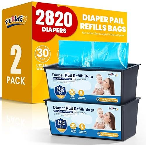 Diaper Pail Refill Bags 30 Bags Per Refill，Compatible with Genie Easy Roll Signature Diaper Pails Holds Up to 2820 Newborn Diapers 7 Layer Odor Barrier Technology 2PACK (60 Bags)