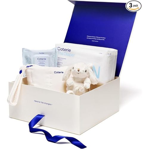 Coterie The Newborn Gift Set, Size Newborn Diapers (31 Count) & Size 1 (33 Count), 1 Travel Size Pack Baby Wipes (18 Count), Plant Based Materials, Hypoallergenic for Sensitive Skin, Baby Essentials