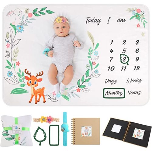 Baby Monthly Milestone Blanket, 51"x40" Newborns Month Blanket Gift for Baby Shower, Soft Plush Photo Prop Blanket for Boy&Girl