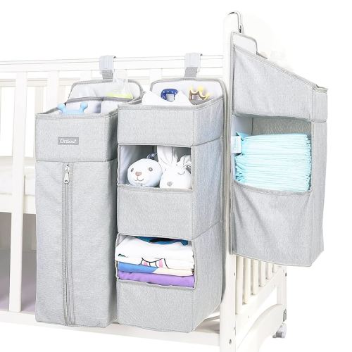 Orzbow 3-in-1 Hanging Diaper Organization Storage for Baby Essentials | Nursery Organizer and Baby Diaper Caddy | Hang on Crib, Changing Table or Wall, Light Gray