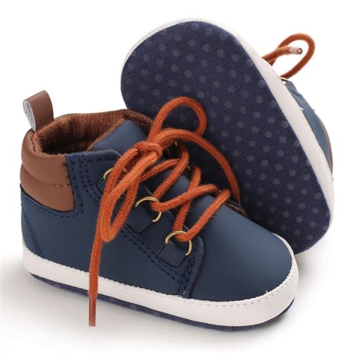 Meckior Toddler Baby Boys Girls High Tops Ankle Sneakers Soft Anti-Slip Sole PU Leather Moccasins Infant Newborn Prewalker First Walking Crib Shoes