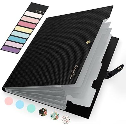 Sooez Accordion File Organizer, Letter Size Expanding File Folder with Labels, 5 Pocket Folders for Document, Portable Paper Bill Receipt Organizer for Home School Office Supplies, A4 Size, Black
