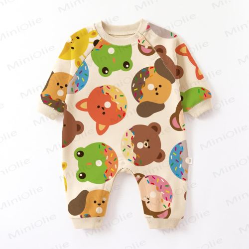 Baby Animal Donuts Beige Romper