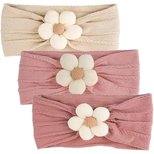 Baby Girl Headbands Bows Turban Nylon, 3pcs Knotted Headbands, Baby Bows Head Bands, Turban Head Wrap Hair Band Soft Elastic, Newborn