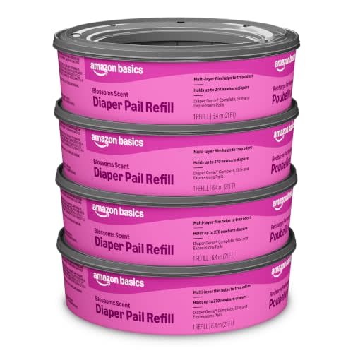 Amazon Basics Blossoms Scented Diaper Pail Refills for Diaper Genie Pails, 1080 Count (4 Packs of 270 Count) (Previously Mama Bear)