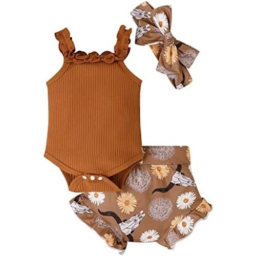fhutpw Baby Girl Clothes Summer Cute Outfits 3 6 12 18 Months Spaghetti Strap Romper & Floarl Shorts Sets