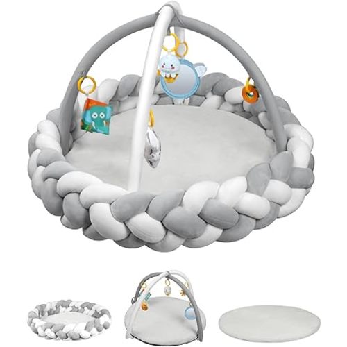 Baby Play Gym Mat, Yacul Baby Gym Activity Center Play Mat with 7 Detachable Toys, Tummy Time Mat for Newborn to Toddler