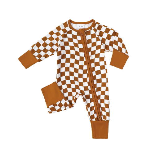 Baby Romper Bamboo Fiber Baby Boy Clothes Newborn Zipper Jumpsuit Checker Long-Sleeve Baby Clothing 0-18M