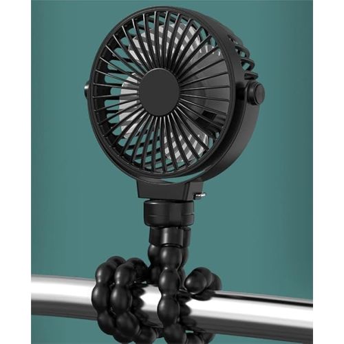 Battery Operated Portable Fan with Octopus Tripod, USB Rechargeable Personal Handheld Fan for Stroller, Car Seat, Outdoors, Camping - Black