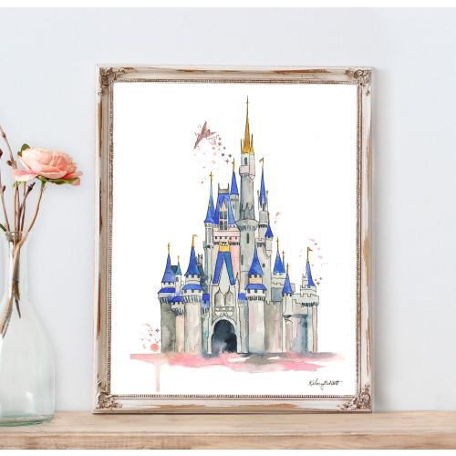 Fairy Tale Castle Art Print, Magical Kingdom Wall Art, Watercolor Princess Castle Decor, Kids Room or Nursery Art