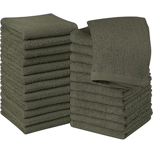 Utopia Towels 24 Pack Cotton Washcloths Set, 100% Ring Spun Cotton, Premium Quality Flannel Face Cloths, Highly Absorbent and Soft Feel Fingertip Towels, Dusty Olive