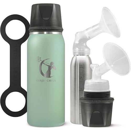CERES CHILL OG Breastmilk Chiller, Reusable Storage Container, Up to 34 oz. - Bottle Cooler Keeps Milk at Safe Temperatures for Up to 20 Hours, Connects w/Most Pumps (Zen Green)