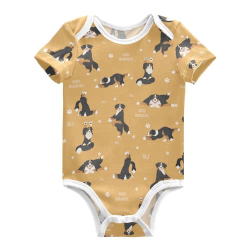 Wusikd Bernese Mountain Dog Unisex Baby Bodysuit Cotton Yoga Dogs Poses Baby Short Sleeve Clothes 9 Months for Boys Girls