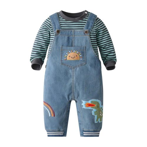 Cute Baby Boy Clothes Suit Toddler Boys' Striped long Sleeve T-Shirt+Denim Overalls Jumpsuit Pants Outfits Sets
