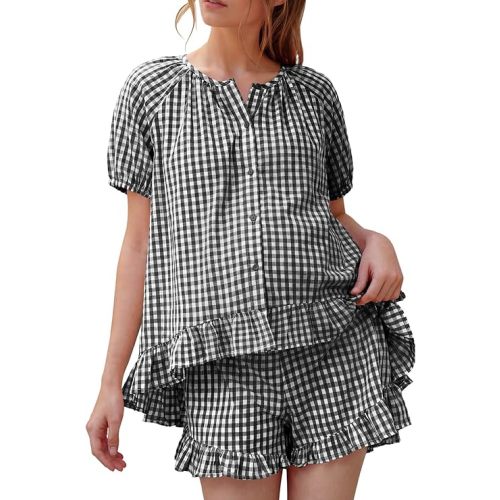 BLENCOT Maternity Clothes Button Down Checkered Cotton Sleepwear Pregnancy Pajamas Sets 2 Piece Lounge Set