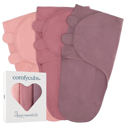 Comfy Cubs Easy Swaddle Blanket, 3 Pack - 100% Cotton Newborn Wrap, Small for 0-3 Months Infants, Breathable and Durable Sleep Sack for Babies - Blush, Mauve & Mulberry