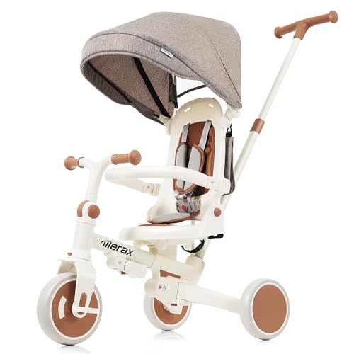 7-in-1 Foldable Toddler Tricycle Removable Pedal, Canopy and Guardrail Adjustable Push Handle, Ages 1Y-6Y