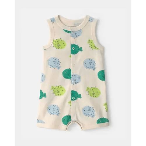 Baby Pufferfish Sleeveless Romper - Cream/Green | Carter's