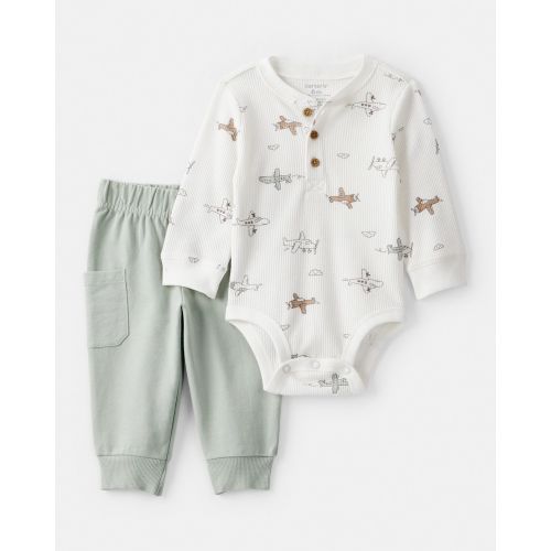 Baby Boy 2-Piece Airplane Thermal Bodysuit & Jogger Set - Green/White - Carter's | Carter's