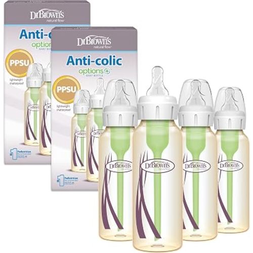 Dr. Brown's Anti-Colic Options+ Narrow PPSU Baby Bottle, 8 oz, 4-Pack