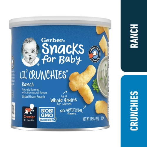 Gerber Snacks for Baby Lil Crunchies Ranch Puffs, 1.48 oz Canister