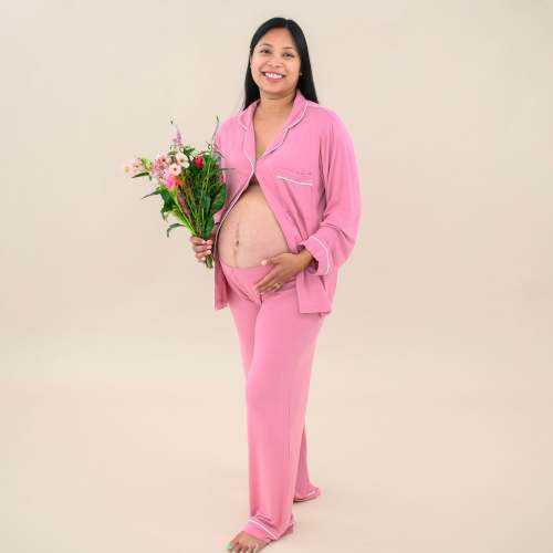 Women's Long Sleeve Pajama Set in Apple Blossom with Cloud Trim - Size L