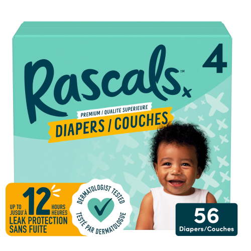 Rascals Premium Absorbent Baby Diapers, Size 4, Small Carton, 56 Count - Walmart.ca