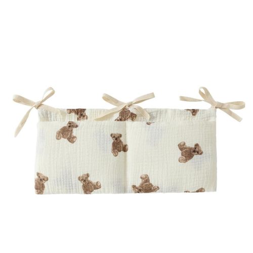 White Bedside Hanging Bags Milk Bottle Bib-Storage Crib Organizer Baby Nappy-Dormitory Bed-Bunk Organizing Bag Nappy- Organizer, Little Bear Nursery Hanging Organizers