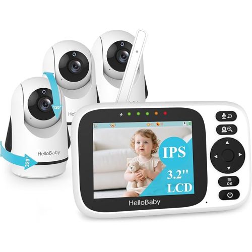 HelloBaby Baby Monitor No WiFi, 3.2'' Video Baby Monitor Camera and Audio | Pan Tilt Zoom Camera, 2-Way Talk, IR Night Vision, Plug and Play, VOX Mode, 1000ft Range, Temp Display, for Baby Elderly Pet
