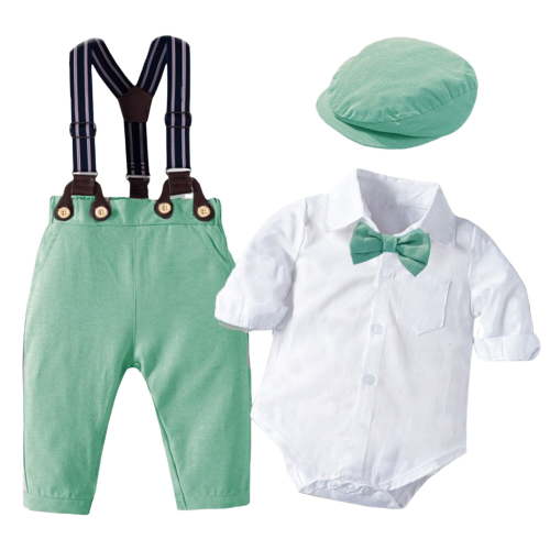 Caqnni Baby Boy Clothes Outfit Suit Formal Romper Shirts Suspender Pants Hat Bowtie (18-24 Months,Z092-Green)