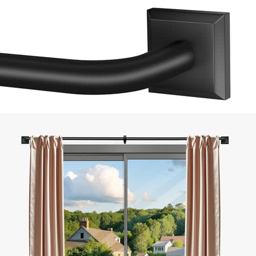 Black Curtain Rods for Windows 28-48Inch Heavy Duty French Return Rod, Wrap Around Blackout Curtain Rods, Adjustable Room Darkening Drapery Rod for Bedroom, Living Room, Sliding Door & Outdoor Patio