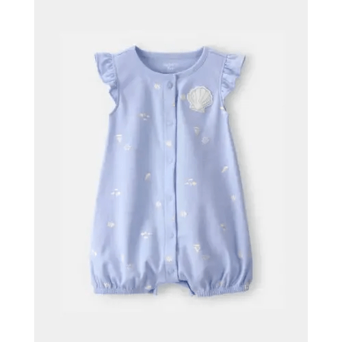 Baby Girl Shell Flutter Sleeve Romper - Blue | Carter's
